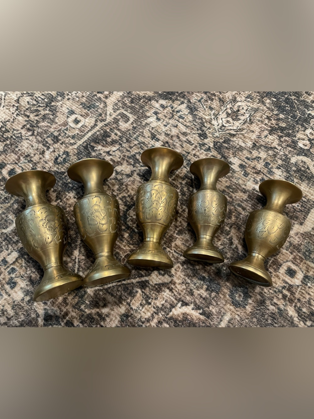 Magnolia Home 
Callin Etched Brass Bud Vases 
Lot of 5